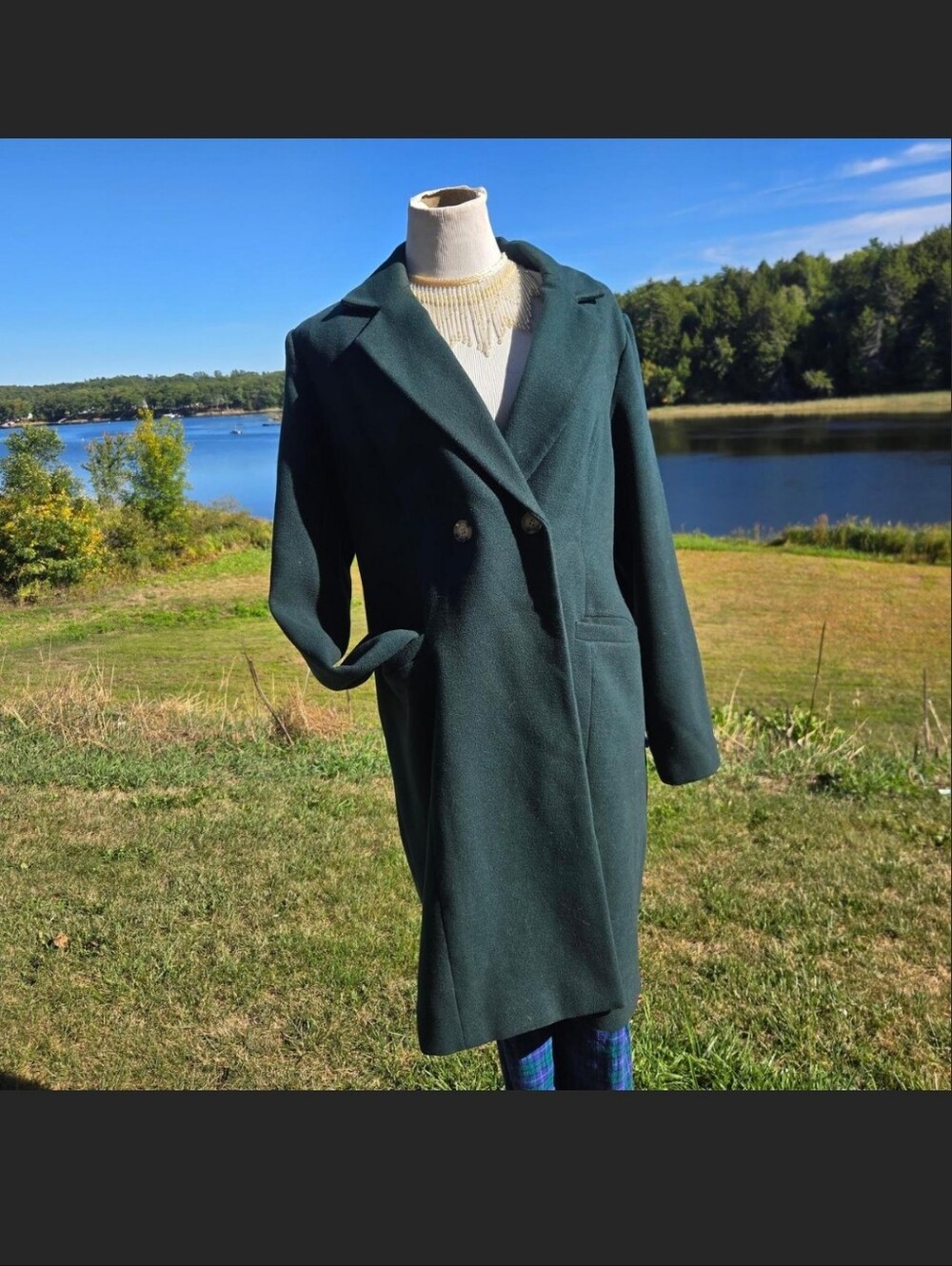 Vero Moda Forest Green Double-Breasted Wool Pea Coat